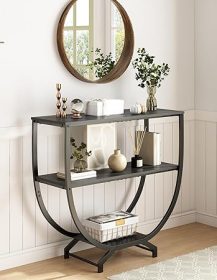 GILLAS 3 Tier Console Tables, 30" Height Entryway Table, Sofa Table Behind Couch Table, Industrial Entryway Furniture Entry Way Table with Storage for Living Room, Hallway, Entrance, Rustic Black