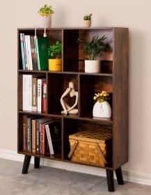 LEYAOYAO Cube Bookshelf 3 Tier Mid-Century Rustic Brown Modern Bookcase with Legs,Retro Wood Bookshelves Storage Organizer Shelf,Freestanding Open Book Shelves for Bedroom,Living Room,Office