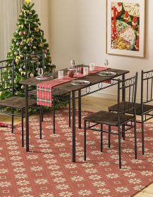 Dining Table Set for 4, 5-Piece Kitchen Table and Chairs, Rectangular Dining Room Table Set with 4 Chairs, Space-Saving Kitchen Table Set for Small Space,Dinette,Apartment,Retro Brown
