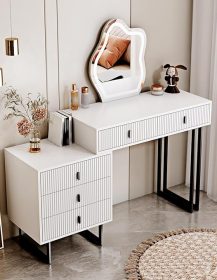 White Vanity Desk with Mirror and Lights,Small Makeup Vanity with 5 Drawers，Modern Makeup Table with Adjustable Cabinet for Bedroom,Makeup Room