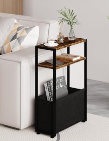 Narrow Side Table, Slim End Tables with Fabric Basket, Skinny Table for Small Spaces, Thin Bedside Table for Living Room, Bedroom