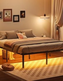 Full Bed Frame, 14 inch Bed Frame with LED Lights, Metal Platform Bed Frame Full, Easy Assembly, No Box Spring Needed, Black