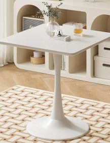 White Square Tulip Table for 2 Person, 24 Inch Small Dining Table with Pedestal Base for Two, Mid Century Modern Tulip Tables for Kitchen, Living Room, Cafe, Coffee, Office, Bistro, Pub, Bar, Wood Top