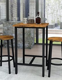 Recaceik 3 Piece Pub Dining Set, Modern bar Table and Stools for 2 Kitchen Counter Height Wood Top Bistro Easy Assemble for Breakfast Nook Living Room Small Space Restaurant, Rustic Brown 24”